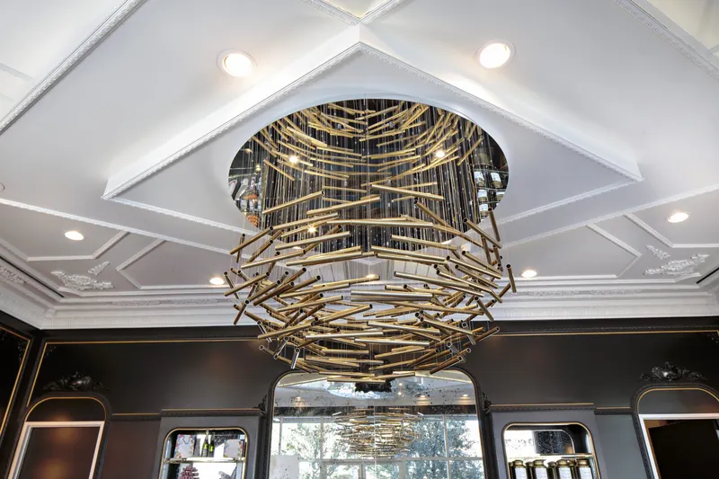 Chandelier and coffered ceiling detail