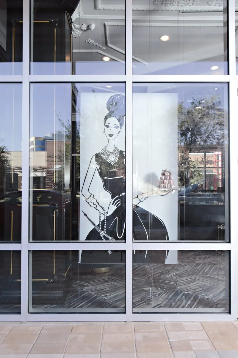 Storefront window with illustrated graphic