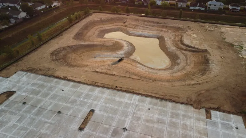 Site grading and detention pond during early construction