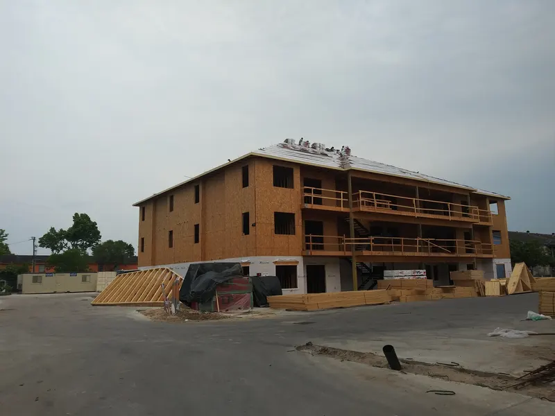 Framed building on site before cladding