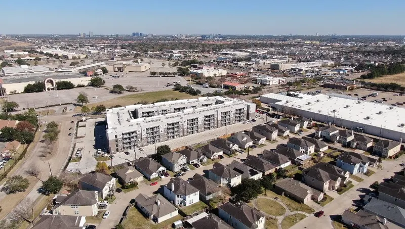 Aerial view with Houston neighborhood context