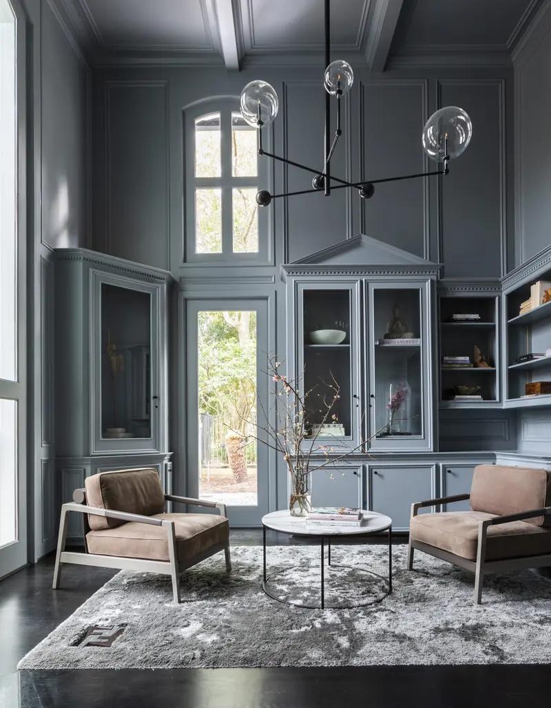 Paneled library at the Piney Point Village custom home